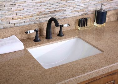 Light Brown Custom Vanity Tops Shallow Double Sink With Seamless Edge Grinding