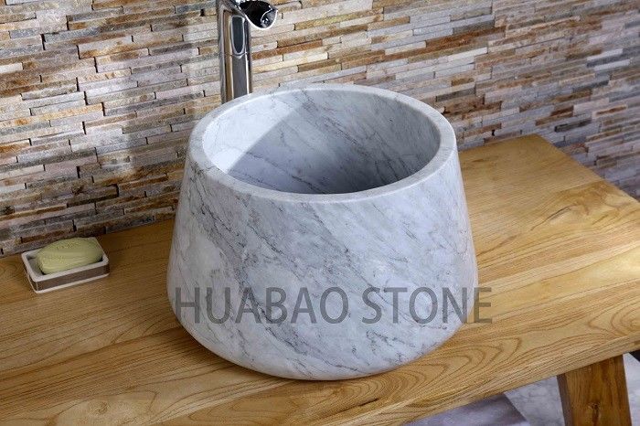 Bianco Carrara White Stone Sink Basin Integrated Easy Maintenance Hand Carved